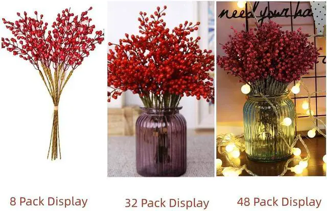 Alt view image 5 of 5 - 8pcs Red Artificial Red Berry Stems Holly Christmas Berries Xmas Tree Decor | Artificial Red Berries Holly Stems for Xmas Tree Decorations Crafts, Thanksgiving Day Decor Valentines Day Lunar New Year