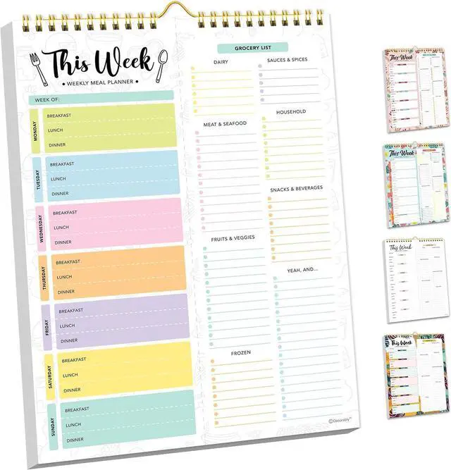 Main image of Decorably 52 Sheets Pastel Rainbow Undated Magnetic Weekly Meal Planner | 8.5x11in Grocery List Notepad Meal Planner with 4 Strong Magnets - Spring-Bound, Refrigerator Mountable, Easy Tear-Off Design