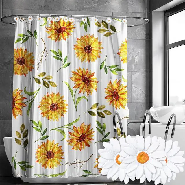 Alt view image 4 of 7 - Whaline 12Pcs Spring Daisy Shower Curtain Hooks Summer White Flower Shower Rod Rings Boho Floral Decorative Curtain Hanger Hooks for Living Room Bedroom Bathroom Decor