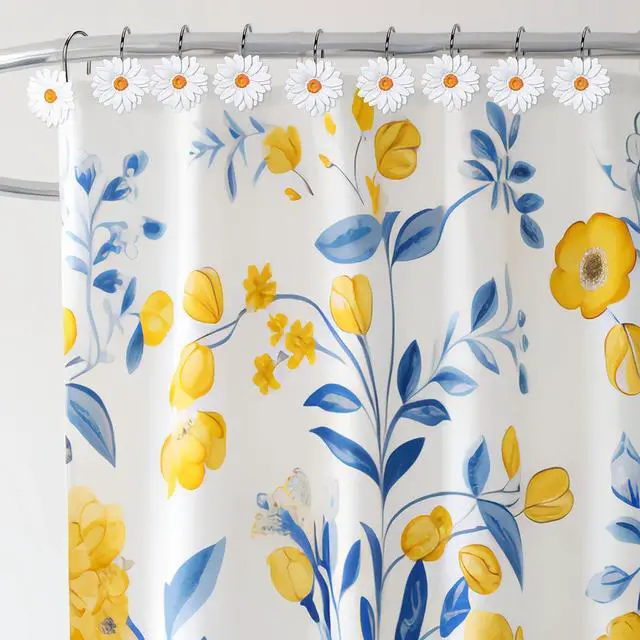Alt view image 7 of 7 - Whaline 12Pcs Spring Daisy Shower Curtain Hooks Summer White Flower Shower Rod Rings Boho Floral Decorative Curtain Hanger Hooks for Living Room Bedroom Bathroom Decor