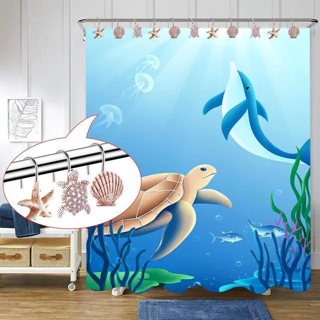 Alt view image 2 of 6 - Decorative Shower Curtain Hooks,12Pcs Seashell Turtles Shower Curtain Rings | Ocean Shower Curtain Hangers Theme Bath Shower Hooks Decor for Beach Ocean Themes