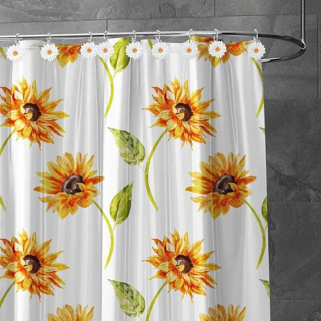 Alt view image 6 of 7 - Whaline 12Pcs Spring Daisy Shower Curtain Hooks Summer White Flower Shower Rod Rings Boho Floral Decorative Curtain Hanger Hooks for Living Room Bedroom Bathroom Decor