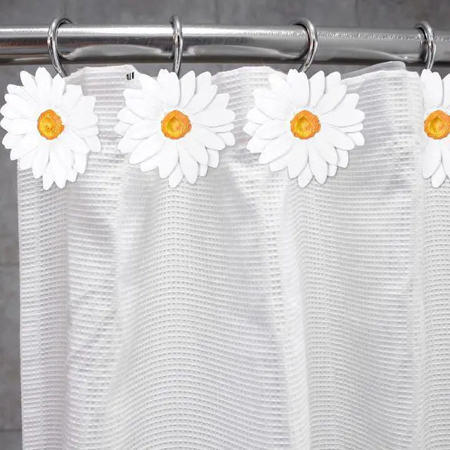 Alt view image 5 of 7 - Whaline 12Pcs Spring Daisy Shower Curtain Hooks Summer White Flower Shower Rod Rings Boho Floral Decorative Curtain Hanger Hooks for Living Room Bedroom Bathroom Decor