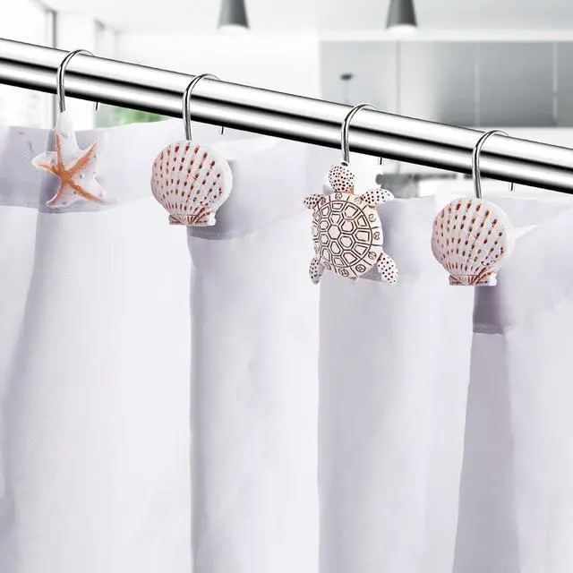 Alt view image 3 of 6 - Decorative Shower Curtain Hooks,12Pcs Seashell Turtles Shower Curtain Rings | Ocean Shower Curtain Hangers Theme Bath Shower Hooks Decor for Beach Ocean Themes