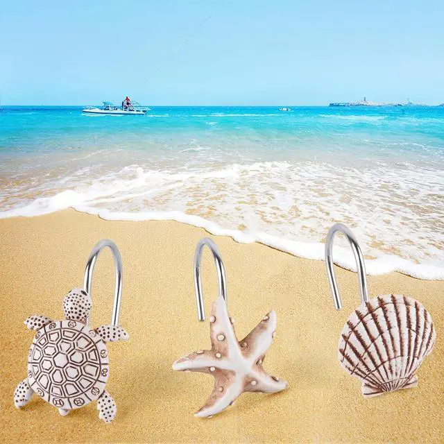 Alt view image 4 of 6 - Decorative Shower Curtain Hooks,12Pcs Seashell Turtles Shower Curtain Rings | Ocean Shower Curtain Hangers Theme Bath Shower Hooks Decor for Beach Ocean Themes