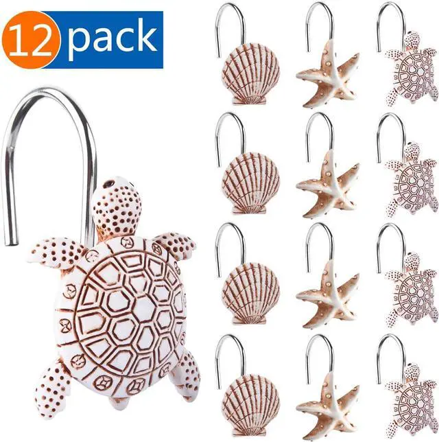 Alt view image 5 of 6 - Decorative Shower Curtain Hooks,12Pcs Seashell Turtles Shower Curtain Rings | Ocean Shower Curtain Hangers Theme Bath Shower Hooks Decor for Beach Ocean Themes