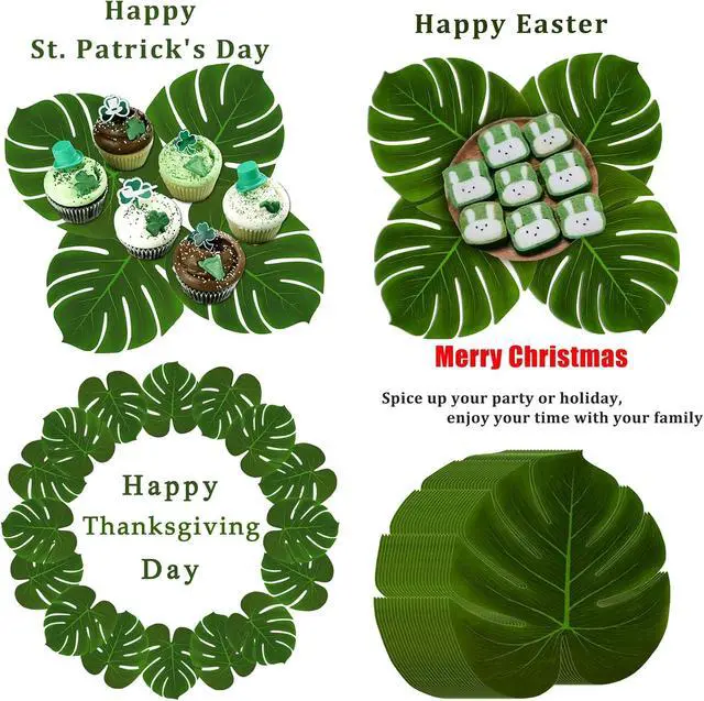 Alt view image 5 of 7 - Hopeak Artificial Palm Leaves 24 Pieces Large Palm Leaves for Hawaiian Luau Party Jungle Beach Theme Party Birthday Table and Wall Decorations