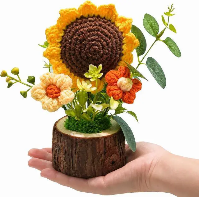 Main image of Handmade Crochet Knitted Sunflower Bouquet Creative Knitted Potted Plant Mini Cute Home Desktop Decorations and Gifts for Friends, Lovers, Classmate,Mother's Day
