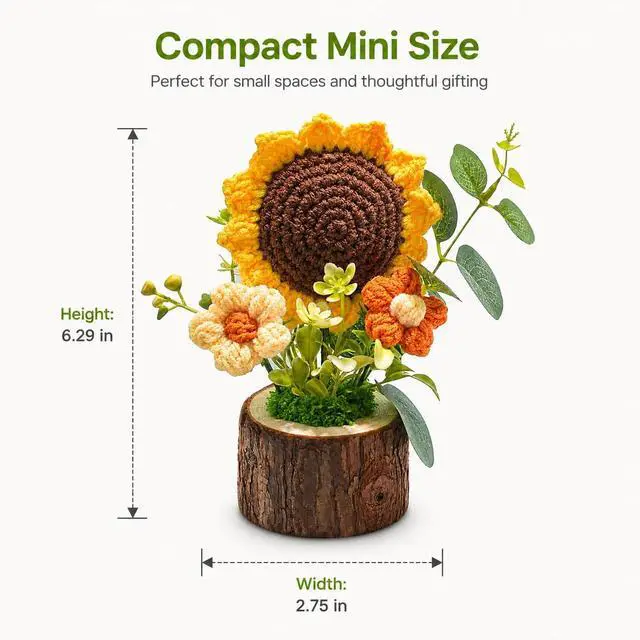 Alt view image 2 of 7 - Handmade Crochet Knitted Sunflower Bouquet Creative Knitted Potted Plant Mini Cute Home Desktop Decorations and Gifts for Friends, Lovers, Classmate,Mother's Day