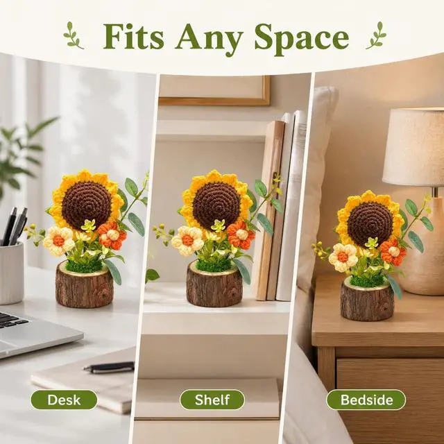 Alt view image 7 of 7 - Handmade Crochet Knitted Sunflower Bouquet Creative Knitted Potted Plant Mini Cute Home Desktop Decorations and Gifts for Friends, Lovers, Classmate,Mother's Day