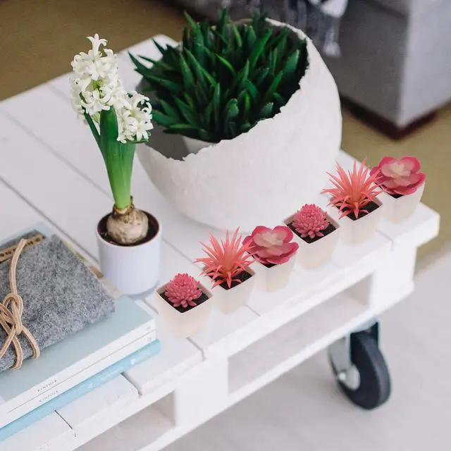 Alt view image 2 of 7 - Woration 6Pcs Mini Artificial Pink Plastic Succulent Fake Plants Potted | Faux Succulents in White Pots, No watering needed, desk office home decor, Floral arrangement craft