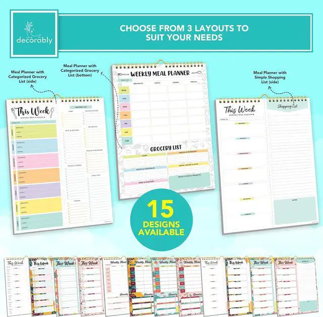 Alt view image 2 of 6 - Decorably 52 Sheets Pastel Rainbow Undated Magnetic Weekly Meal Planner | 8.5x11in Grocery List Notepad Meal Planner with 4 Strong Magnets - Spring-Bound, Refrigerator Mountable, Easy Tear-Off Design