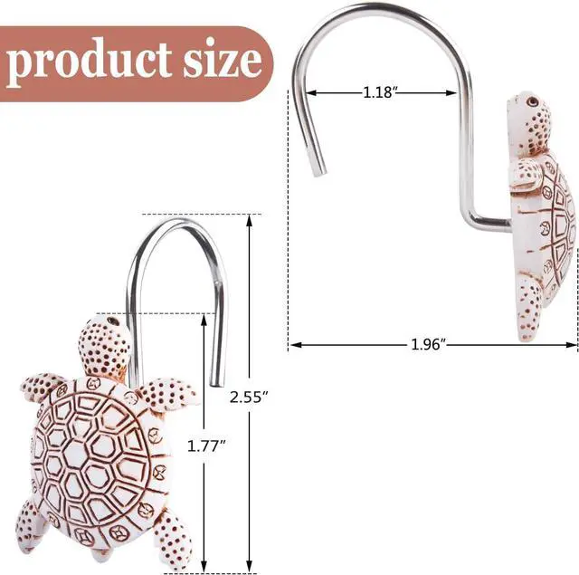 Alt view image 6 of 6 - Decorative Shower Curtain Hooks,12Pcs Seashell Turtles Shower Curtain Rings | Ocean Shower Curtain Hangers Theme Bath Shower Hooks Decor for Beach Ocean Themes