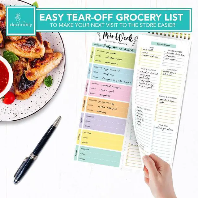 Alt view image 6 of 6 - Decorably 52 Sheets Pastel Rainbow Undated Magnetic Weekly Meal Planner | 8.5x11in Grocery List Notepad Meal Planner with 4 Strong Magnets - Spring-Bound, Refrigerator Mountable, Easy Tear-Off Design