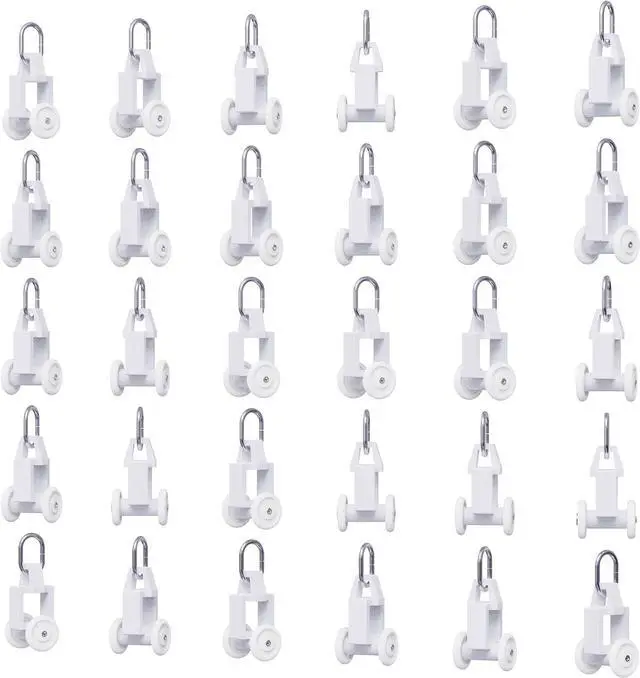 Main image of 30Pcs 0.44" Dia Curtain Track Rollers Plastic Twin Wheeled Carriers Drapery Rail for Windows Shower Curtain Tracks