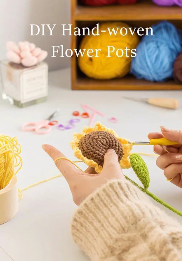 Alt view image 4 of 7 - Crochet Sunflowers Potted Bouquet for Women Office Desk Decor | Handmade Knitted Sun Flores Birthday Gifts for Women/Mom/Grandparent, Valentines, Christmas,Positive Boho Crocheted Flower