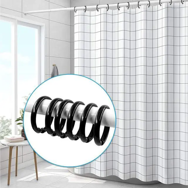 Alt view image 6 of 7 - Black Shower Curtain Hooks Rings, 12 Pcs Circular Plastic Shower Curtain Rings for Bathroom, Plastic Shower Curtain Hooks for Shower Curtain Rod, Black Shower Hooks Rings for Shower Curtain
