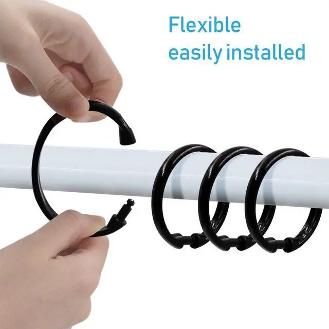 Alt view image 4 of 7 - Black Shower Curtain Hooks Rings, 12 Pcs Circular Plastic Shower Curtain Rings for Bathroom, Plastic Shower Curtain Hooks for Shower Curtain Rod, Black Shower Hooks Rings for Shower Curtain