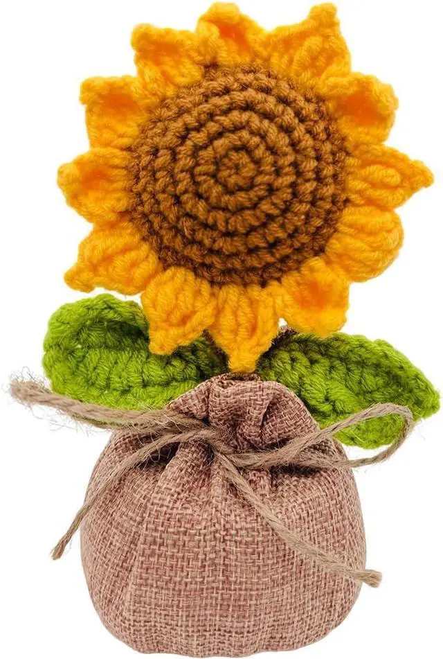 Alt view image 6 of 7 - Crochet Sunflowers Potted Bouquet for Women Office Desk Decor | Handmade Knitted Sun Flores Birthday Gifts for Women/Mom/Grandparent, Valentines, Christmas,Positive Boho Crocheted Flower