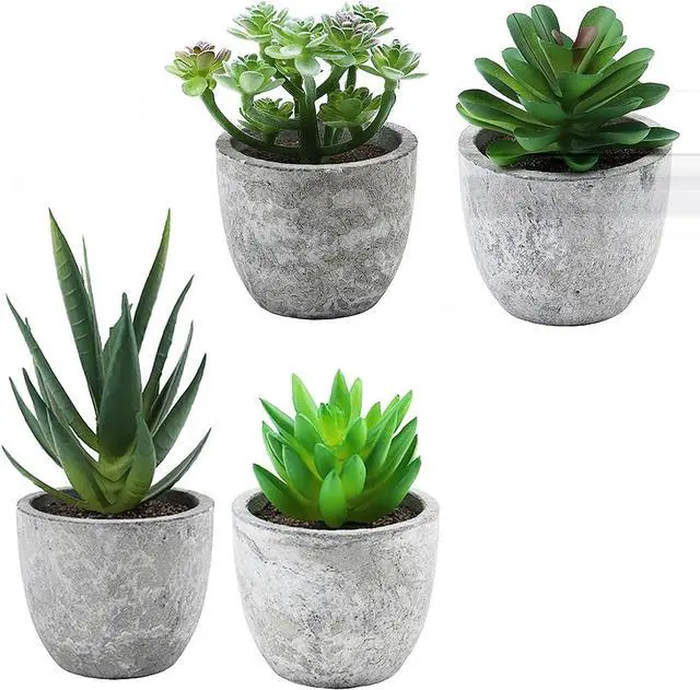 Main image of ABAJI Mini 4 Succulents Plants Artificial in Pots Fake Plants for Bedroom Aesthetic Living Room Shelf Bathroom Decor Office Desk Accessories