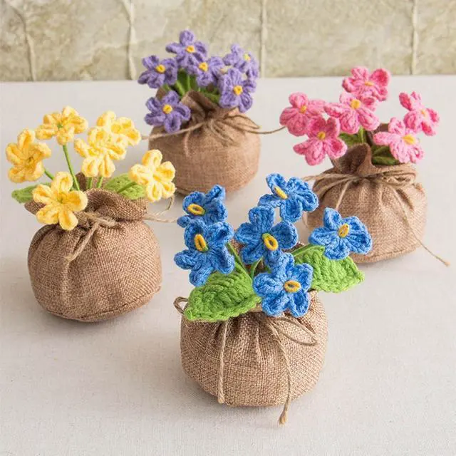 Alt view image 5 of 7 - Crochet Sunflowers Potted Bouquet for Women Office Desk Decor | Handmade Knitted Sun Flores Birthday Gifts for Women/Mom/Grandparent, Valentines, Christmas,Positive Boho Crocheted Flower
