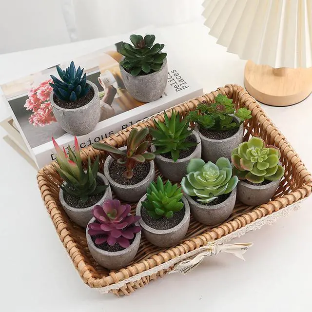 Alt view image 4 of 7 - ABAJI Mini 4 Succulents Plants Artificial in Pots Fake Plants for Bedroom Aesthetic Living Room Shelf Bathroom Decor Office Desk Accessories