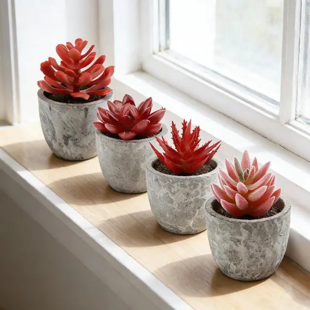 Alt view image 7 of 7 - ABAJI Mini 4 Succulents Plants Artificial in Pots Fake Plants for Bedroom Aesthetic Living Room Shelf Bathroom Decor Office Desk Accessories