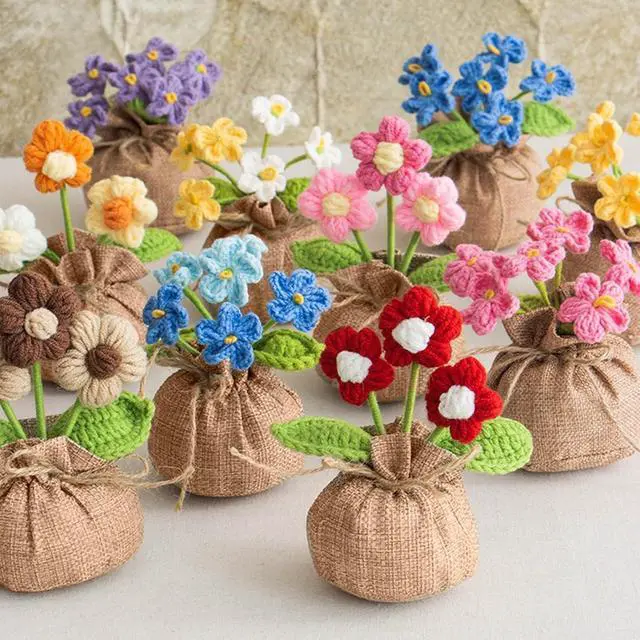 Alt view image 7 of 7 - Crochet Sunflowers Potted Bouquet for Women Office Desk Decor | Handmade Knitted Sun Flores Birthday Gifts for Women/Mom/Grandparent, Valentines, Christmas,Positive Boho Crocheted Flower