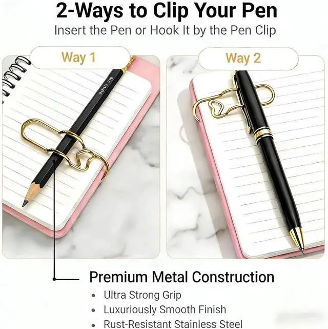 Alt view image 5 of 7 - 16 Pack Metal Pen Holder Clips, Stainless Steel Pen Loop Holders for Notebook Journal & Book, Ideal for School Office Students Teachers & Professionals, 4 Gold, 4 Rose Gold, 4 Silver & 4 Black