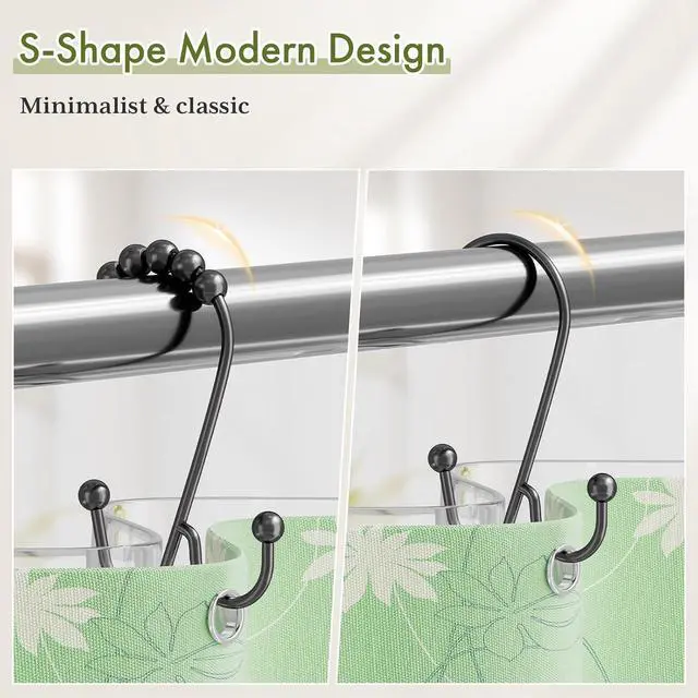 Alt view image 5 of 7 - Bathway Shower Curtain Hooks Rings Black, Double Shower Hooks for Curtain and Liner, Rustproof Smooth Glide Metal Shower Curtain Rings 12 Pack, Easy Install Anti-Drop Bathroom Hooks for Shower Rod