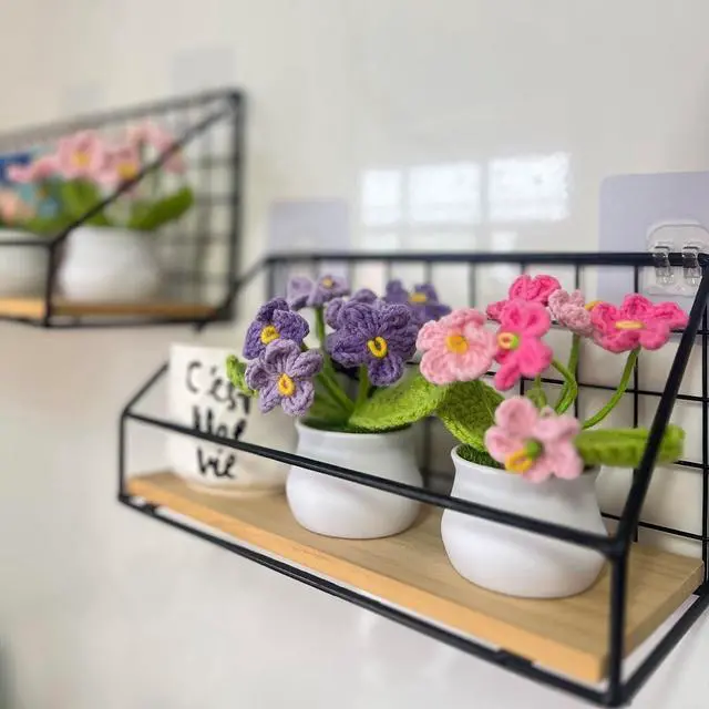 Alt view image 4 of 7 - Crochet Forget-Me-Not Potted Plants Handmade Artificial Flowers | for Friends, Family and Lover, Artificial Handmade Flowers for Valentines Birthday Wedding Gift and Home Decor