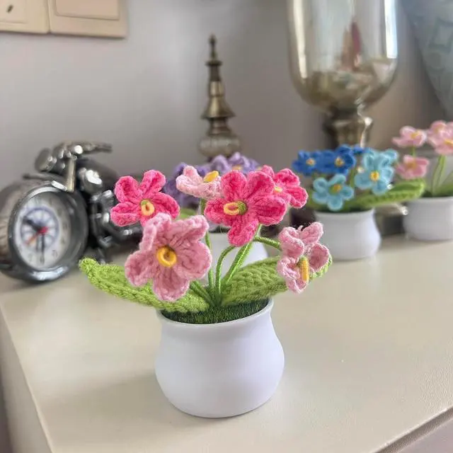 Alt view image 6 of 7 - Crochet Forget-Me-Not Potted Plants Handmade Artificial Flowers | for Friends, Family and Lover, Artificial Handmade Flowers for Valentines Birthday Wedding Gift and Home Decor