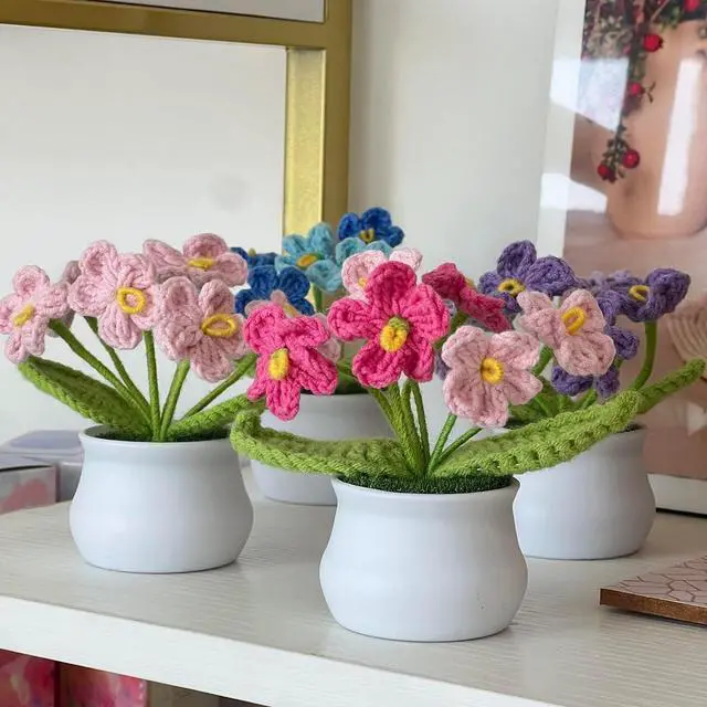 Alt view image 7 of 7 - Crochet Forget-Me-Not Potted Plants Handmade Artificial Flowers | for Friends, Family and Lover, Artificial Handmade Flowers for Valentines Birthday Wedding Gift and Home Decor