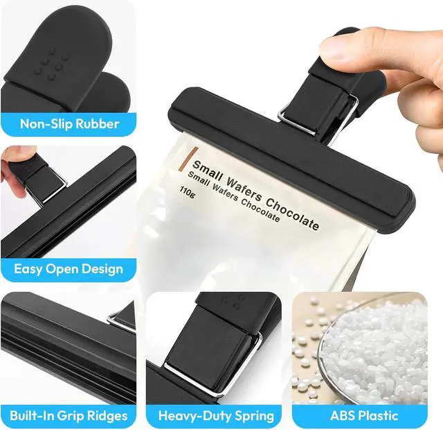 Alt view image 3 of 7 - OWLKELA 6 Pcs Chip Clips,6 inch x 3.4 inch, Black | Heavy Duty Seal Grip, Plastic Bag Clips, Ideal for Kitchen, Pantry, Home & Food Packages