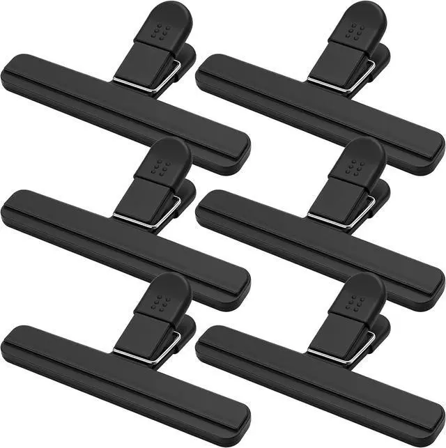 Main image of OWLKELA 6 Pcs Chip Clips,6 inch x 3.4 inch, Black | Heavy Duty Seal Grip, Plastic Bag Clips, Ideal for Kitchen, Pantry, Home & Food Packages
