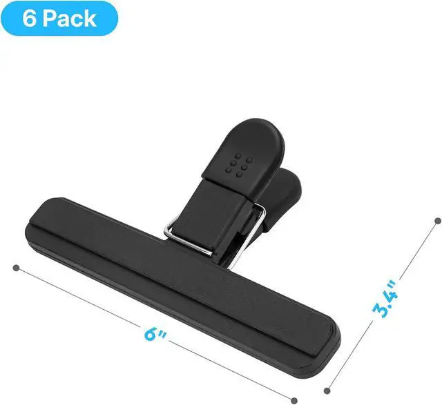 Alt view image 2 of 7 - OWLKELA 6 Pcs Chip Clips,6 inch x 3.4 inch, Black | Heavy Duty Seal Grip, Plastic Bag Clips, Ideal for Kitchen, Pantry, Home & Food Packages