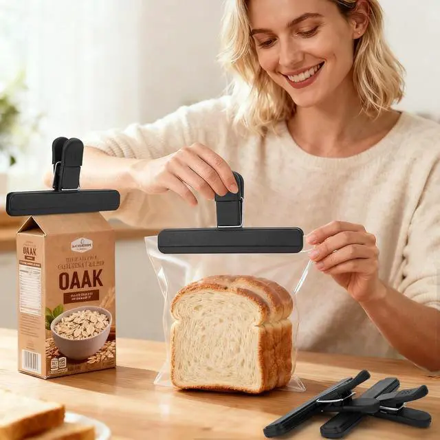 Alt view image 5 of 7 - OWLKELA 6 Pcs Chip Clips,6 inch x 3.4 inch, Black | Heavy Duty Seal Grip, Plastic Bag Clips, Ideal for Kitchen, Pantry, Home & Food Packages