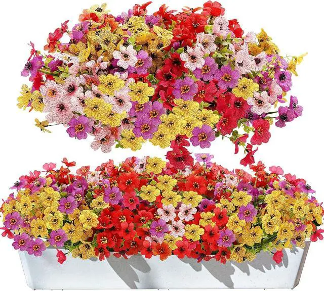 Main image of 24 Colorful Bundles Artificial Fake Plants Flowers for Outdoor | Realistic Plastic Silk Spring Summer Flowers, Daisy and Petunia Hanging Planters for Garden Porch Window Box Yard