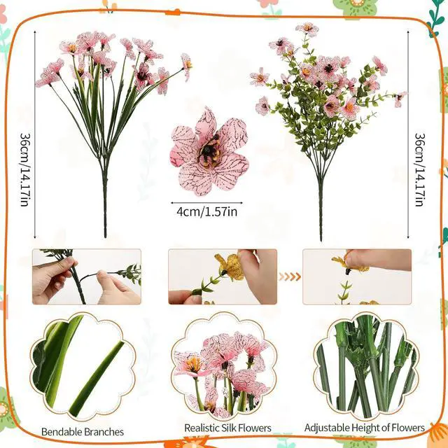 Alt view image 2 of 7 - 24 Colorful Bundles Artificial Fake Plants Flowers for Outdoor | Realistic Plastic Silk Spring Summer Flowers, Daisy and Petunia Hanging Planters for Garden Porch Window Box Yard