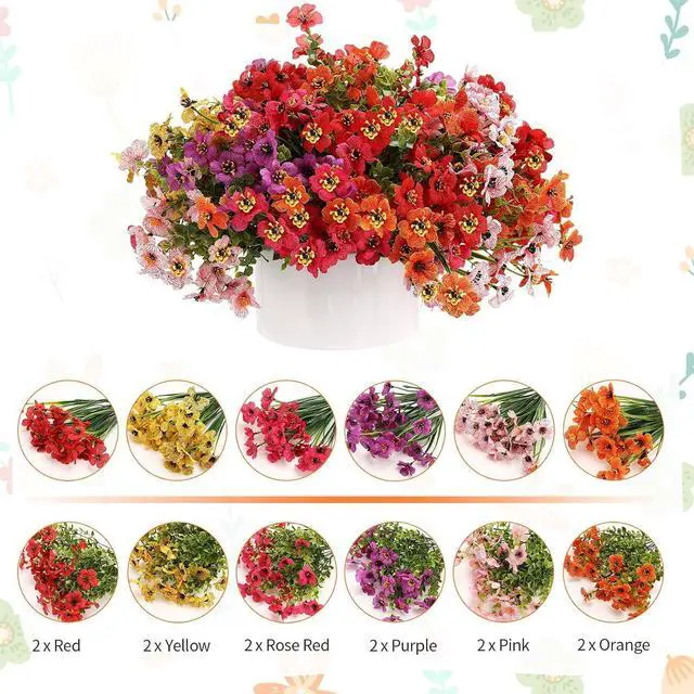 Alt view image 3 of 7 - 24 Colorful Bundles Artificial Fake Plants Flowers for Outdoor | Realistic Plastic Silk Spring Summer Flowers, Daisy and Petunia Hanging Planters for Garden Porch Window Box Yard