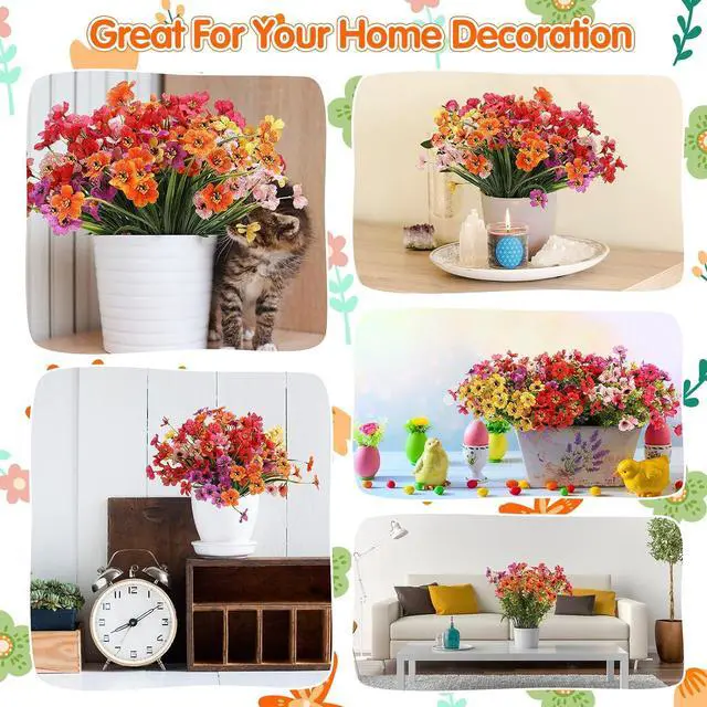 Alt view image 5 of 7 - 24 Colorful Bundles Artificial Fake Plants Flowers for Outdoor | Realistic Plastic Silk Spring Summer Flowers, Daisy and Petunia Hanging Planters for Garden Porch Window Box Yard