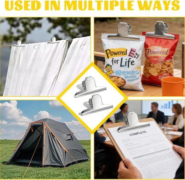 Alt view image 6 of 6 - 2 Pack Extra Large Bull Clips - 6.3 Inch Wide Stainless Steel Dog Food Bag Clips, Strong Clamping Force Bags Clipes, Durabledd Large Hinge Clip for Office, School, Kitchen, and Home Use
