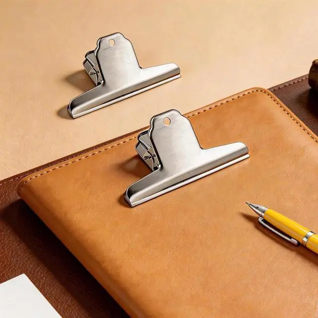 Alt view image 4 of 6 - 2 Pack Extra Large Bull Clips - 6.3 Inch Wide Stainless Steel Dog Food Bag Clips, Strong Clamping Force Bags Clipes, Durabledd Large Hinge Clip for Office, School, Kitchen, and Home Use