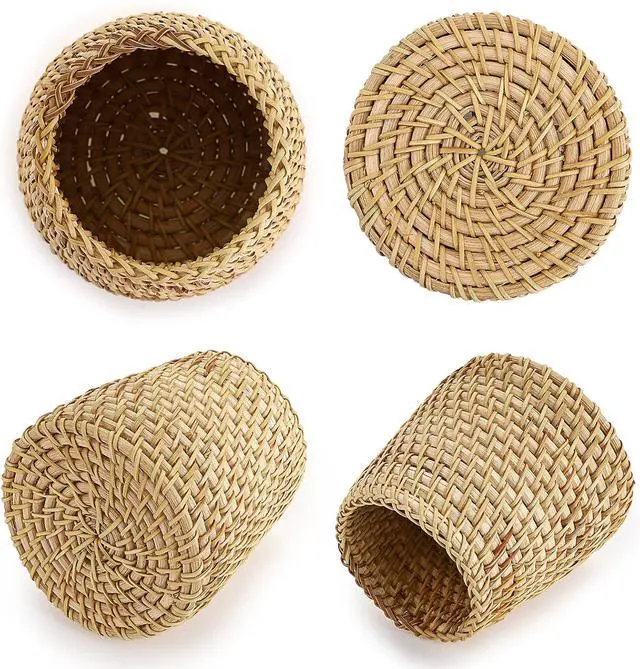 Alt view image 3 of 7 - BTSKY Rattan Pen Cup, Handmade Desk Pencil Holders Makeup Brush Holder Multi-Functional Woven Basket Office&Home Desktop Organizer(Cone)