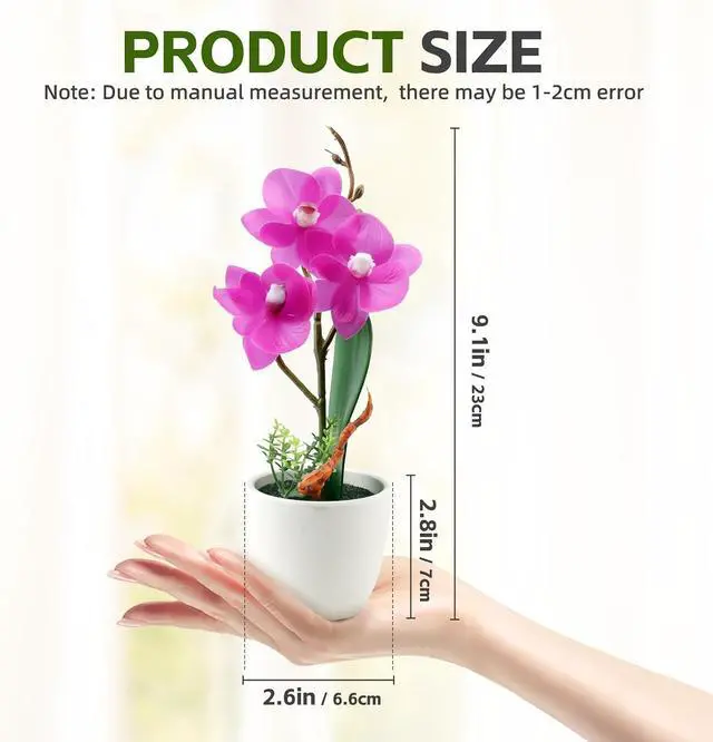 Alt view image 2 of 7 - 2Pcs Artificial Flowers Orchid Fake Phalaenopsis Small Potted Plant Ceramic Vase for Table Centerpiece Home Office Bathroom Wedding Decor(Purple & Pink)