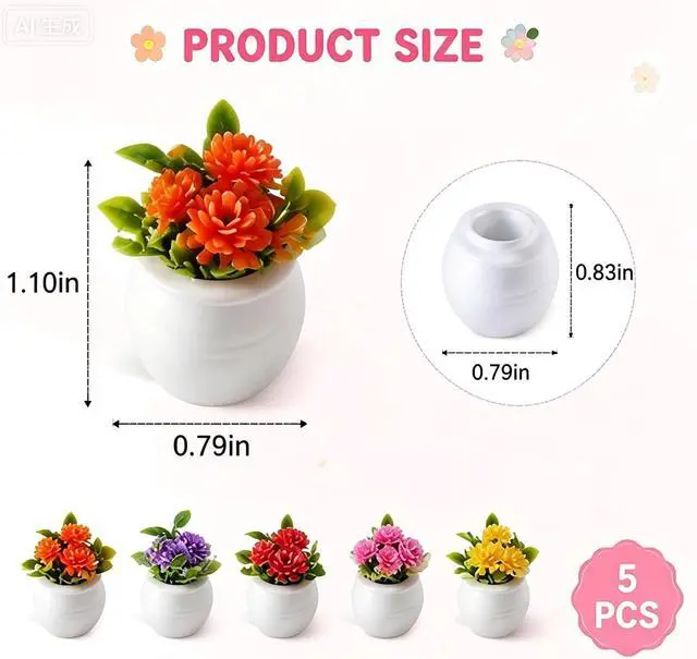 Alt view image 2 of 7 - 5Pcs Miniature Dollhouse Flowers, Colorful Faux Potted Plants Tiny Fairy Garden Artificial Fairy Garden for Doll House Decoration