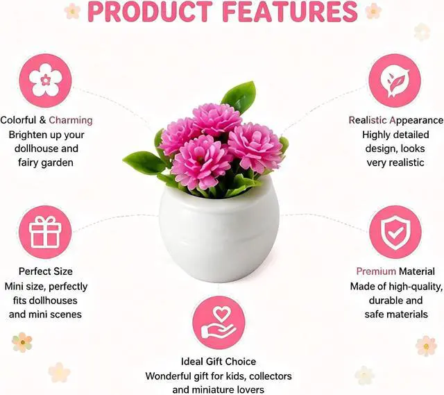 Alt view image 3 of 7 - 5Pcs Miniature Dollhouse Flowers, Colorful Faux Potted Plants Tiny Fairy Garden Artificial Fairy Garden for Doll House Decoration