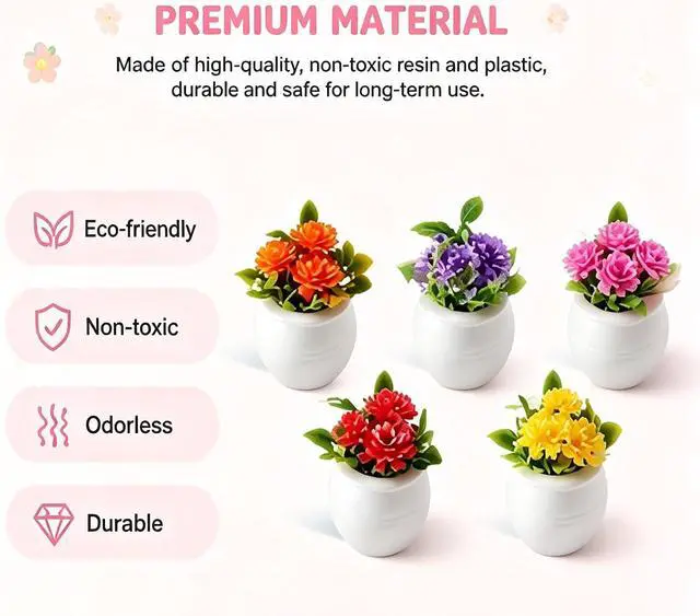 Alt view image 5 of 7 - 5Pcs Miniature Dollhouse Flowers, Colorful Faux Potted Plants Tiny Fairy Garden Artificial Fairy Garden for Doll House Decoration