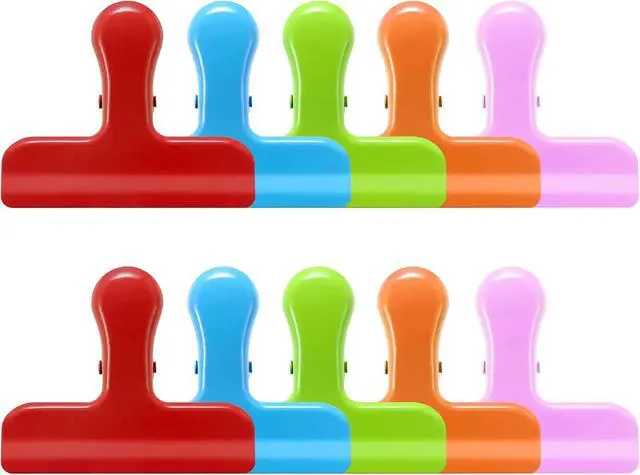 Alt view image 2 of 7 - Chip Clips 10 Pack, 3 Inches Wide Metal Bag Clips for Bread & Food Packages, 10 Pieces in 5 Colors. Heavy Duty Air Tight Seal Kitchen Clamps and Paper Clamps
