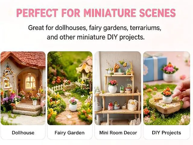 Alt view image 6 of 7 - 5Pcs Miniature Dollhouse Flowers, Colorful Faux Potted Plants Tiny Fairy Garden Artificial Fairy Garden for Doll House Decoration